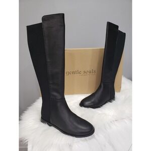 NEW Kenneth Cole Gentle Souls Women Black Leathe Tall Boots Stretch Emma Size 7